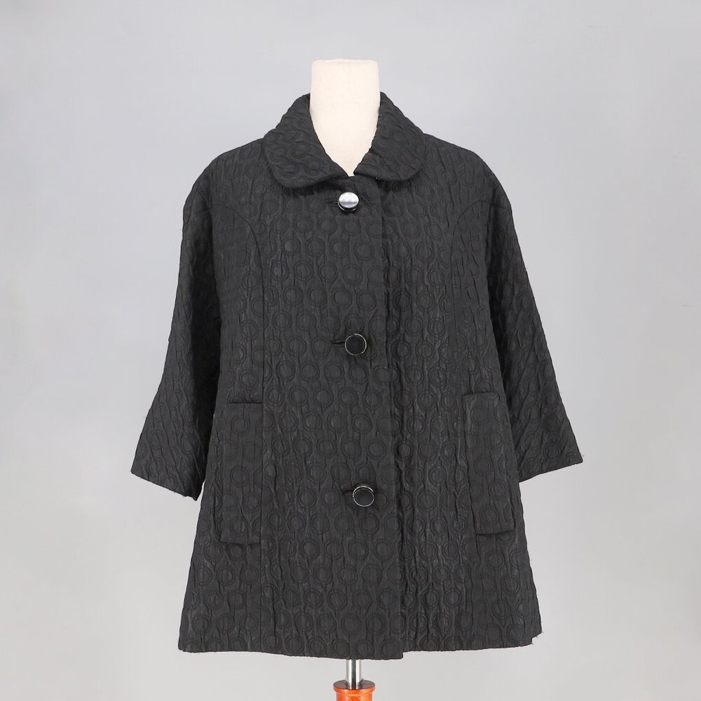 TRACY REESE Black Textured 3/4 Sleeve Coat Silk Lining Size S